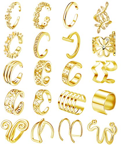 Milacolato 20Pcs Ear Cuff Set Damen Ohrmanschette Ohrringe Earcuffs Set Helix Knorpel Clip auf Wickelohrring Fakepircings Ohr Cuffs Ohrklemme Gold von Milacolato