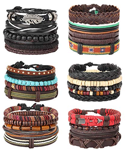 Milacolato 26 Stücke Woven Geflochtenes Leder Armband für Männer Frauen Hanf Cords Holz Perlen Manschette Armbänder Einstellbar von Milacolato