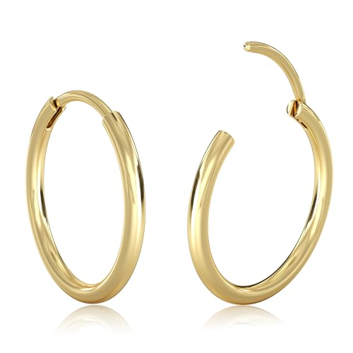 Milacolato 2Pcs Gold kleine Creolen Damen Männer Hypoallergene 316L Chirurgenstahl Knorpel Tragus Helix Daith Sleeper Scharnier Creolen Huggie Ohrringe 16G Nasenring Lippenring Piercing Schmuck von Milacolato