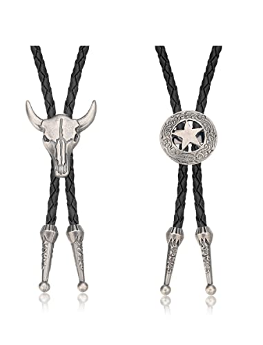 Milacolato 2Pcs Leder Krawatte Krawatte Kuhschädel Texas Ranger Star Kette für Männer Rodeo Bolo Krawatte Krawatte Milacolato 2Pcs Leder Krawatte Krawatte Kuhschädel Texas Ranger Star Kette für Männer Rodeo Bolo Krawatte Krawatte von Milacolato