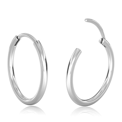Milacolato 2Pcs Silber kleine Creolen Damen Männer Hypoallergene 316L Chirurgenstahl Knorpel Tragus Helix Daith Sleeper Scharnier Creolen Huggie Ohrringe 16G Nasenring Lippenring Piercing Schmuck von Milacolato