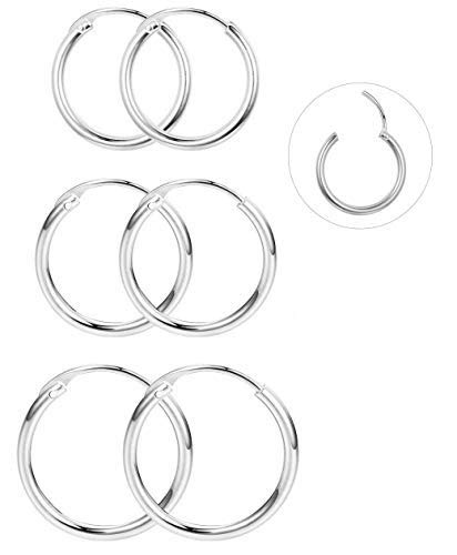 Milacolato 3 Paar 925 Sterling Silber Poliert Endlos Creolen für Männer Frauen 13mm / 15mm / 18mm von Milacolato