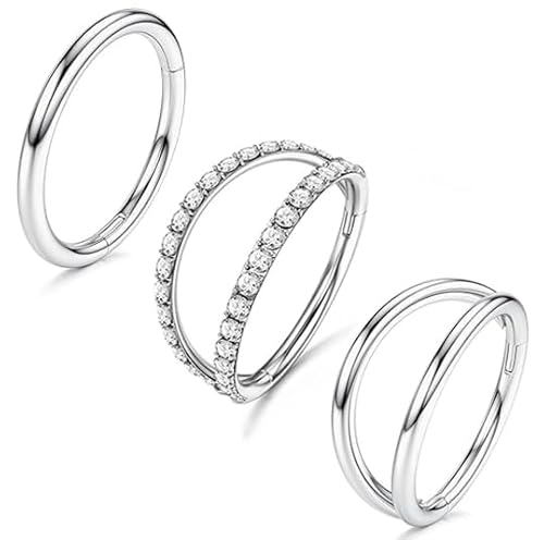 Milacolato 3PCS 16G Edelstahl Nasenpiercing Ring Hoop für Damen Septum Clicker Nasen Ringe CZ Scharnier Segment Lippen Nasenring Helix Knorpel Daith Tragus Ohrringe Körper Piercing Schmuck von Milacolato