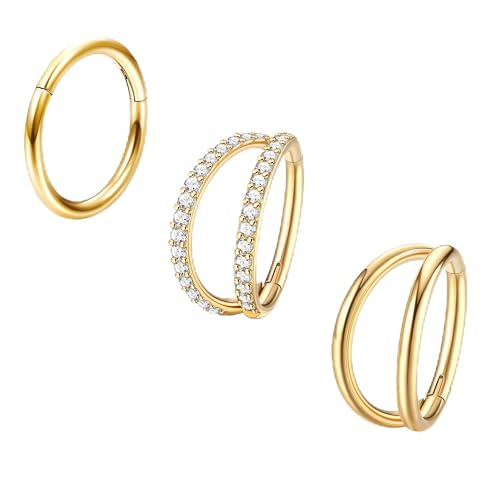 Milacolato 3PCS 16G Edelstahl Nasenpiercing Ring Hoop für Damen Septum Clicker Nasen Ringe CZ Scharnier Segment Lippen Nasenring Helix Knorpel Daith Tragus Ohrringe Körper Piercing Schmuck von Milacolato