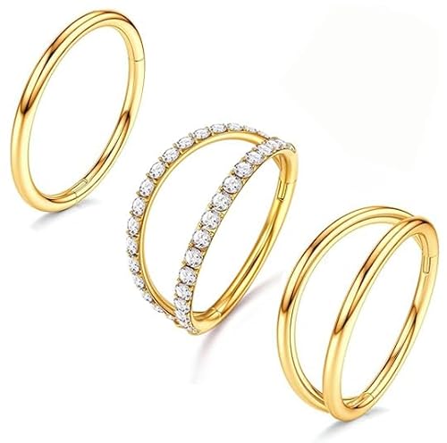Milacolato 3PCS 16G Edelstahl Nasenpiercing Ring Hoop für Damen Septum Clicker Nasen Ringe CZ Scharnier Segment Lippen Nasenring Helix Knorpel Daith Tragus Ohrringe Körper Piercing Schmuck von Milacolato