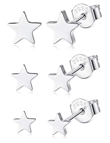 Milacolato 3Pairs 925 Silber Klein Ohrstecker 14 Karat Weißgold/Roségold/Vergoldet Stern Ohrstecker Set für Damen Knorpel Piercing Ohrringe von Milacolato