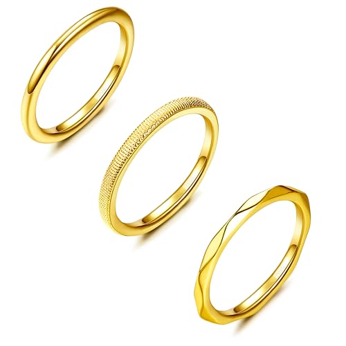 Milacolato 3Pcs Set Gold/Silber Ringe für Frauen und Mädchen - Minimalistische 18K Gold- und Silber Vergoldete Stapelbare Ringe für Knöchel Finger und Daumen von Milacolato