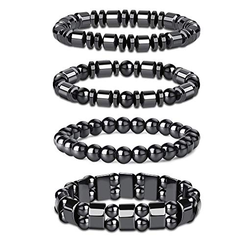 Milacolato 4 Stücke Magnetarmband Herren Damen Hämatit Magnet Perlen Armband Herren Schwarz von Milacolato