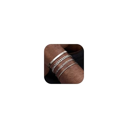 Milacolato 4 Stücke Herren Armbänder, Edelstahl Silber Armreif Manschette Kette Armband Set für Männer Schmuck 21CM Milacolato 4 Stücke Herren Armbänder, Edelstahl Silber Armreif Manschette Kette Armband Set für Männer Schmuck 21CM von Milacolato
