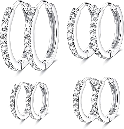 Milacolato 4Pairs Zirkonia Ohrringe Creolen für Damen Herren Kleine Creolen Knorpel Ohrringe Creolen Set Piercing Schmuck von Milacolato