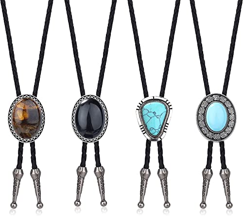 Milacolato 4Pcs Bolo Ties Krawatte für Herren Western Cowboy Natural Tiger Eye Leder Krawatte Boloties Kostüm Zubehör für Männer von Milacolato