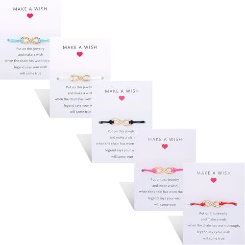 Milacolato 5Pcs Freundschaftsarmband Set mit Textkarte Machen Sie einen Wunsch Einstellbares Armband Stern Herz Handgemachtes Armband Einfache Mode Frauen Schmuck Geschenke von Milacolato