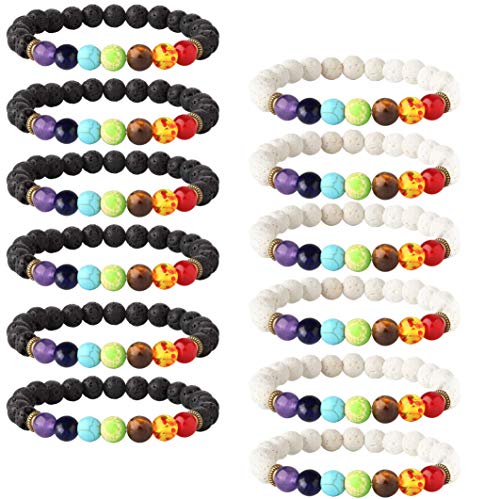 Milacolato Milacolato 6-12 Stücke Lava Stein Chakras Perle Naturstein Öl Diffusor Armband6-12 Stücke Lava Stein Chakras Perle Naturstein Öl Diffusor Armband von Milacolato