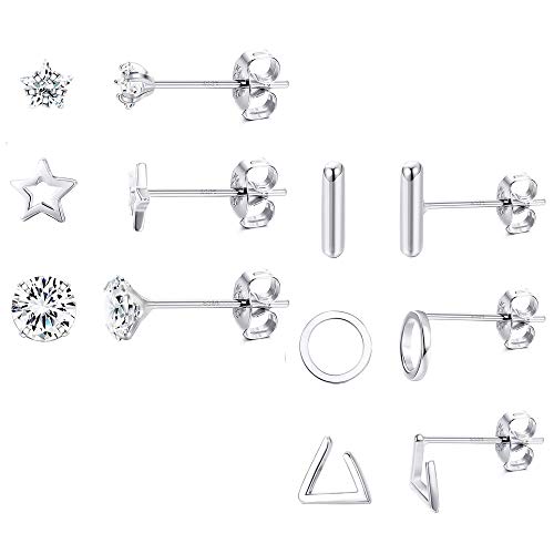 Milacolato 6 Paar 925 Sterling Silber Ohrstecker Set Bar Stern für Damen Zirkonia Ohrringe Set Kleine Schicke Mini Ohrringe Stecker Silber von Milacolato