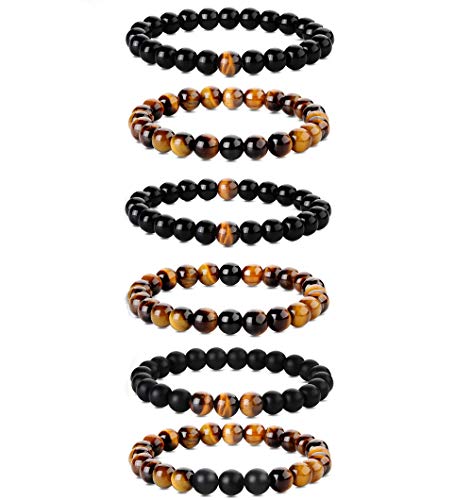 Milacolato 6 Stücke 8mm Perlen Armbänder Männer Naturstein Yoga Onyx Armband Set Männer Elastische Tigerauge Armbänder Herren von Milacolato