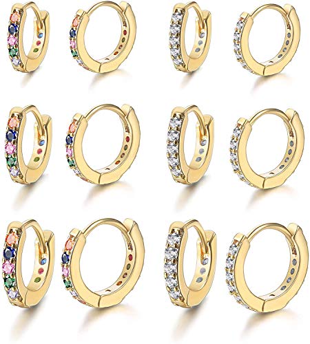 Milacolato 6Pairs Huggie Creolen Set Damen Zirkonia Ohrringe Rainbow CZ Mehrfarbige kleine Knorpel Tragus Helix Piercing Creolen Ohrringe Set Gold 6/8/10mm Milacolato 6Pairs Huggie Creolen Set Damen Zirkonia Ohrringe Rainbow CZ Mehrfarbige kleine Knorpel Tragus Helix Piercing Creolen Ohrringe Set Gold 6/8/10mm von Milacolato
