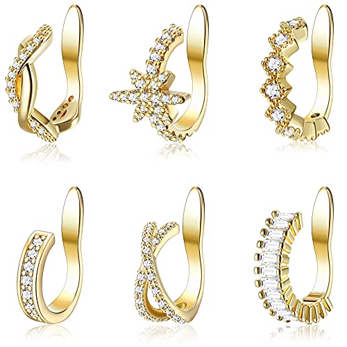 MILACOLATO 6Pcs Ear Cuff Ohrringe Ohrringe Helix Knorpel Clip On Wrap Ohrringe Verstellbare Manschetten Nicht Durchdringender Knorpel Einstellbare Ohr Cuffs Ohrklemme Ohrring Set für Damen Gold von Milacolato