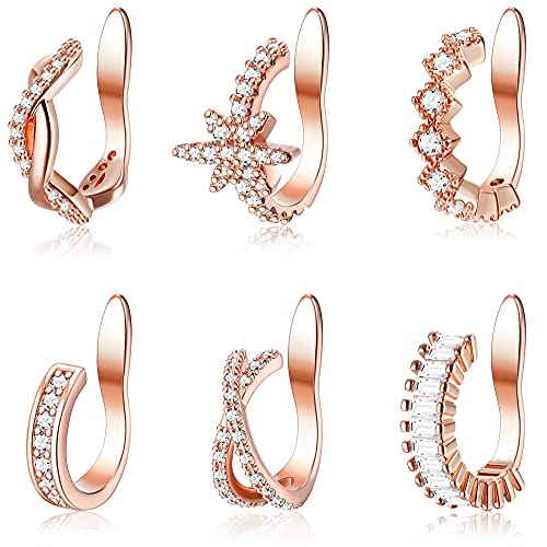 Milacolato 6Pcs Ear Cuff Ohrringe Helix Knorpel Clip On Wrap Ohrringe Verstellbare Manschetten Nicht Durchdringender Knorpel Einstellbare Ohr Cuffs Ohrklemme Ohrring Set für Damen RoséGold von Milacolato