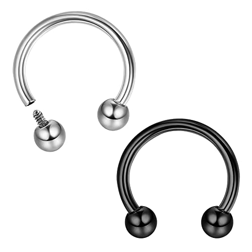 Milacolato 6g Septum Ringe für Damen Herren | Implantat Titan Septumring G23 | Intern Hufeisen kreisförmige Langhantel Piercing Schmuck für Nase Lippe Helix Daith | 2 Stück von Milacolato