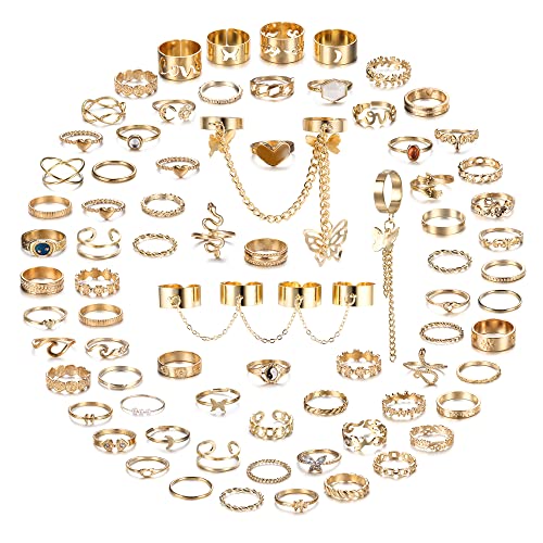 Milacolato 70 Stück Ring Set für Damen Mädchen Knöchelringe Daumenringe Stapelringe Gold Vintage Böhmische Gelenk Finger Midi Ringe als Geschenk von Milacolato