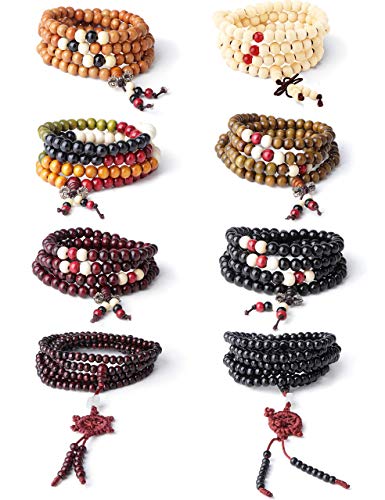 Milacolato 8-12 stücke 108 Mala Perlen Armbänder Buddhistischen Strang Holz Armband Gebetskette Sandelholz Link Handgelenk Halskette Kette für Männer Frauen Chinesischen Knoten von Milacolato