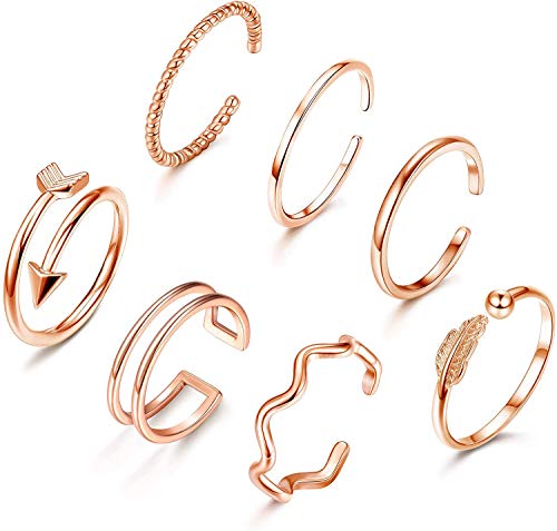 Milacolato 7PCS Verstellbare Band Fingerringe Set Niedliches Minimalistischer Silber Gold Roségold Welle Stapelbare Offene Ringe Set für Damen von Milacolato