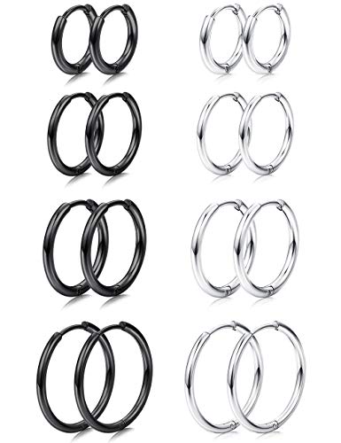 Milacolato 8Pairs Edelstahl Creolen Ohrringe Damen Männer Klein Leichte Clicker Ring Knorpel Ohrring Ohrknorpel Helix Piercing Ohr Endless Creolen Set von Milacolato