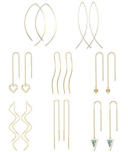 Milacolato 8Pairs Edelstahl Curved Threader Ohrringe Set Damen Herz Drop Dangle Tassel Ohrring Kette Pull Through Ohrringe Set Schmuck von Milacolato