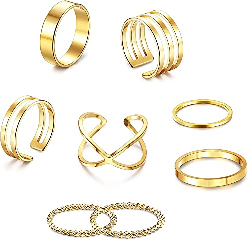 Milacolato 8Pcs Ringe Damen Set Edelstahl Vintage Knuckle Ringe,Finger Stapelbare Ringe Set für Frauen, Gold Hohlgelenk Finger Ringe Set von Milacolato