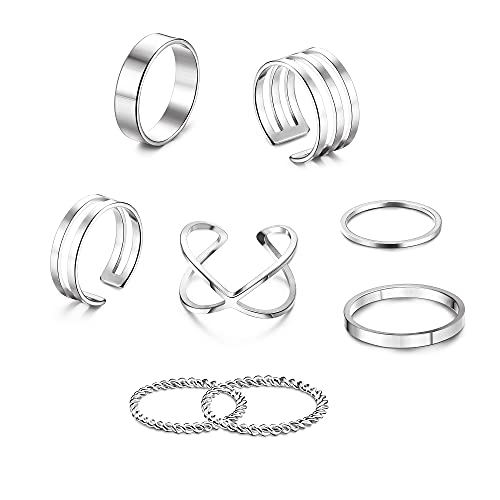 Milacolato 8Pcs Ringe Set Damen Edelstahl Vintage Knuckle Finger Stapelbare Ringe Set für Frauen, Silber Hohlgelenk Finger Ringe Set von Milacolato