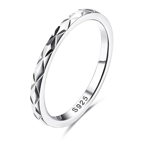 Milacolato 925 Silber Ring Für Damen Mädchen, 18 Karat Weißgold Vergoldetes Sterling Silberring Bandringe, 1,10mm Verlobungs Versprechen Fingerring 65 Diamant-Schneidring von Milacolato