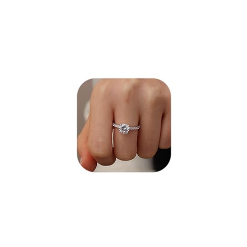 Milacolato 925 Silber Ring für Damen Frauen Mädchen, 18 Karat Weißgold vergoldetes Sterling Silber Dünne Bandringe, 7mm Zirkonia Verlobungsversprechen Fingerring Größe 52-62 10 von Milacolato