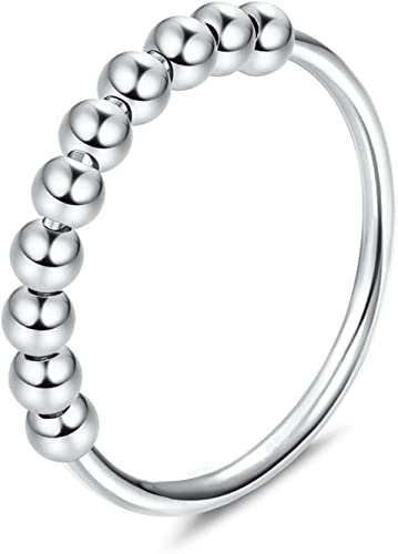 Milacolato 925 Sterling Silber Angst Spinning Ringe mit Perlen Band Ring Zappelringe für Anxiety Dünne Stapelbare Ringe für Damen von Milacolato