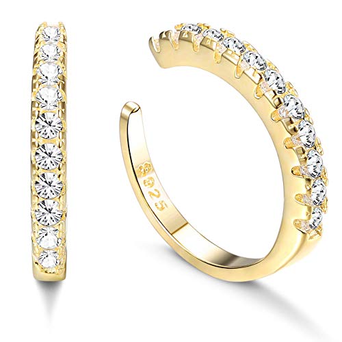 Milacolato 925 Sterling Silber CZ Pflastern Ohr Manschetten Kleine Creolen für Damen Zirkonia Huggie Nicht Piercing Ohrringe Gold von Milacolato