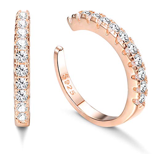 Milacolato 925 Sterling Silber CZ Pflastern Ohr Manschetten Kleine Creolen für Damen Zirkonia Huggie Nicht Piercing Ohrringe RoséGold von Milacolato