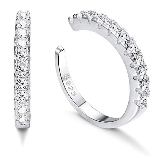Milacolato 925 Sterling Silber CZ Pflastern Ohr Manschetten Kleine Creolen für Damen Zirkonia Huggie Nicht Piercing Ohrringe Silber von Milacolato