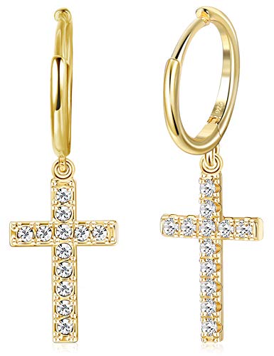 Milacolato 925 Sterling Silber Creolen Ohrringe Damen Ohrhänger Silber CZ Gold Hängende Zirkonia Kreuz Ohrringe für Frauen Herren mit Anhänger Silber/Gold Milacolato 925 Sterling Silber Creolen Ohrringe Damen Ohrhänger Silber CZ Gold Hängende Zirkonia Kreuz Ohrringe für Frauen Herren mit Anhänger Silber/Gold von Milacolato