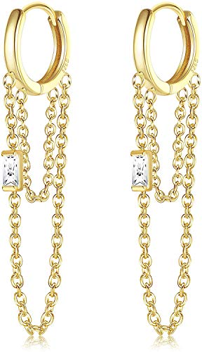 Milacolato 925 Sterling Silber Creolen mit Kette 18 Karat verGoldet Threader Dangle Ohrringe Knorpel Helix Manschette Huggie Ohrringe Hängend Ohrringe für Damen Gold von Milacolato