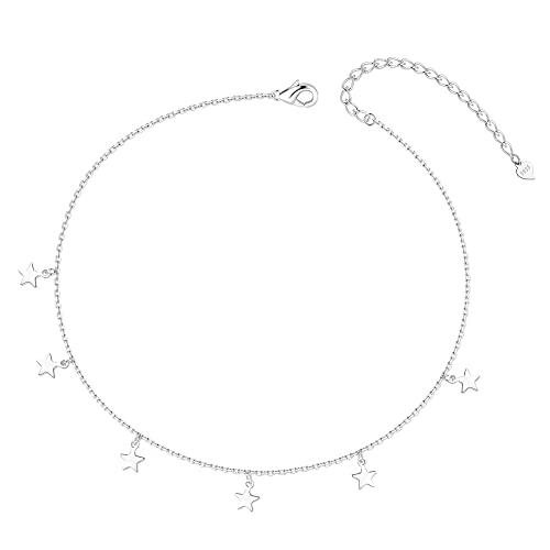 Milacolato 925 Sterling Silber Fußkettchen Stern Mond Zirkonia Fußkettchen für Damen Verstellbarer Fuß Fußkettchen Strandschmuck Stern von Milacolato