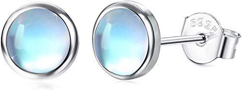 Milacolato 925 Sterling Silber Moonstone Ohrstecker Damen 14 Karat Weißgold Synthetische runde Mondstein Ohrstecker Kleine Ohrstecker für Frauen 7mm von Milacolato