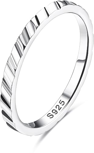 Milacolato 925 Silber Ring Für Damen Mädchen 18 Karat Weißgold Vergoldet Stapelbare Fingerringe 1,5mm Schnittfläche Band Hochzeit Verlobung Versprechensring Größe 62 (19.7) von Milacolato