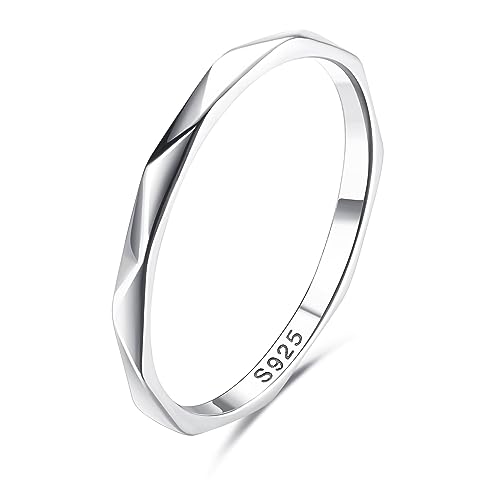 Milacolato 925 Silber Ring Für Damen Mädchen, 18 Karat Weißgold Vergoldetes Sterling Silberring Bandringe, 1,15mm Verlobungs Versprechen Fingerring 62 Halbdiamant-Schneidring von Milacolato