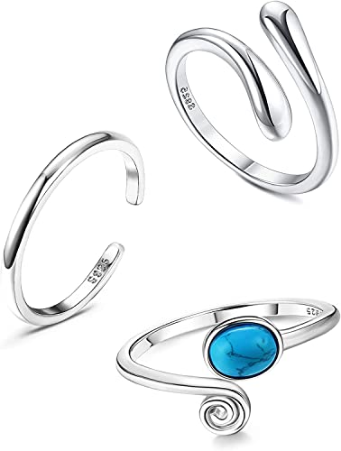 Milacolato Zehenring Set 925 Sterling Silber für Damen, Hypoallergen Verstellbarer Bandring Offener Zehenring Fußschmuck Minimalistisch, Tropfen Türkis Zehenringe Sommer-Accessoire von Milacolato