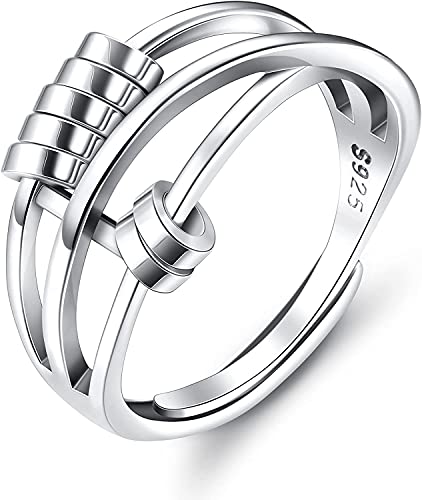 Milacolato Anxiety Ring 925 Sterling Silber Ring Damen Achtsamkeitsring Männer einstellbare Ringe Zappeln Friedensringe Für Spinner Ring Retro Verstellbare Bandringe Anti Stress Rin von Milacolato