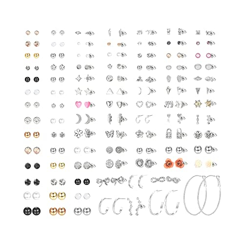 MILACOLATO 93 Paar Ohrringe Damen Set, Ohrstecker Set Edelstahl Für Ohrlöcher Ohrringe für Damen Mädchen Niedliche Einfache Faux Pearl Creolen Mond Sterne CZ Kpop Ohrstecker Silber Schmuck Set MILACOLATO 93 Paar Ohrringe Damen Set, Ohrstecker Set Edelstahl Für Ohrlöcher Ohrringe für Damen Mädchen Niedliche Einfache Faux Pearl Creolen Mond Sterne CZ Kpop Ohrstecker Silber Schmuck Set von Milacolato