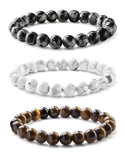 Milacolato 3-5PCS Herren Armbänder - 8MM Tigerauge, Schwarze Perlen, Elastischer Lavastein - Vatertag Schmuck Geschenke für Männer Milacolato 3-5PCS Herren Armbänder - 8MM Tigerauge, Schwarze Perlen, Elastischer Lavastein - Vatertag Schmuck Geschenke für Männer von Milacolato