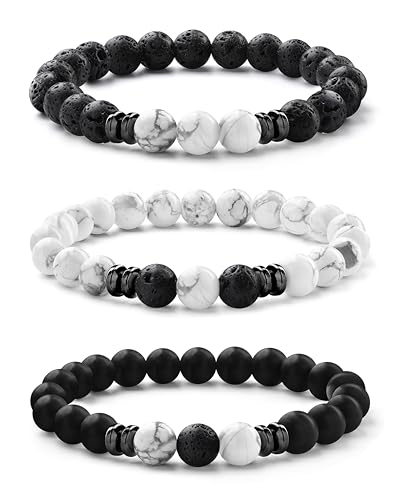 Milacolato 3-5PCS Armbänder für Herren 8MM Tigerauge Armband Herren Schwarzen Perlenarmband Herren Elastische Lavastein Armband Herren Perlen Vatertag Armband für Männer Schmuck Geschenke von Milacolato