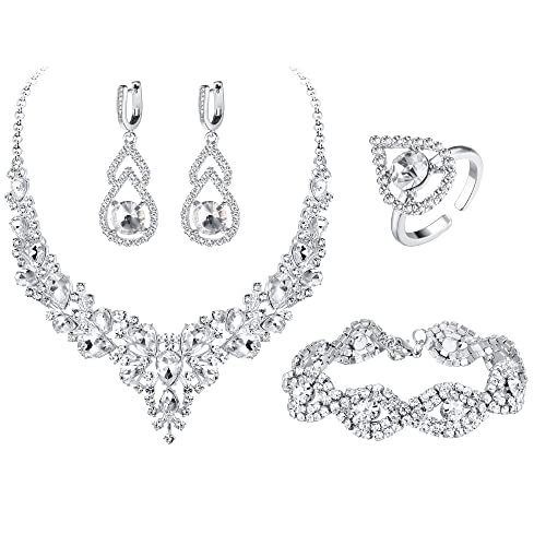 Milacolato Brautschmuck Schmuck Set Für Damen Hochzeitsschmuck Für Frauen Prinzessin Brautschmuck Set Strass Ohrhänger Set Kristall Hochzeitsschmuck Braut Hochzeit CZ Brautschmuck Schmuckset von Milacolato