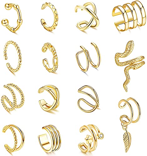 MILACOLATO Ohrclips Damen Ohne Ohrlöcher Ohrringe Damen Ohrringe Set Earcuff Ohrklemme Fake Helix Piercing Damen Fakepircings Piercing Ohr Ohrringe Clip Ohr On Knorpel Ohrschmuck Ohrklemme Set Gold von Milacolato