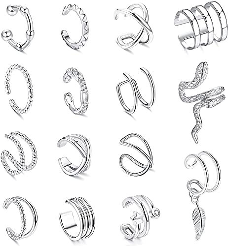 MILACOLATO Ohrclips Ohne Ohrlöcher, Ohrringe Damen Set, Earcuff Ohrklemme, Fake Helix Piercing, Fakepircings, Clip On Knorpel Ohrschmuck Set Silber von Milacolato